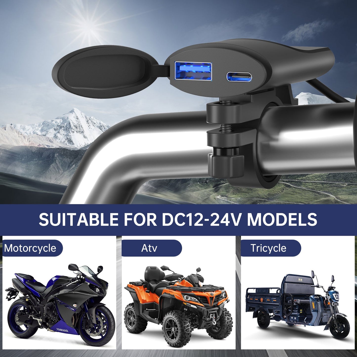 Cargador Rapido USB Tipo C para Motocicleta 30W Impermeable - Tecnomundointl