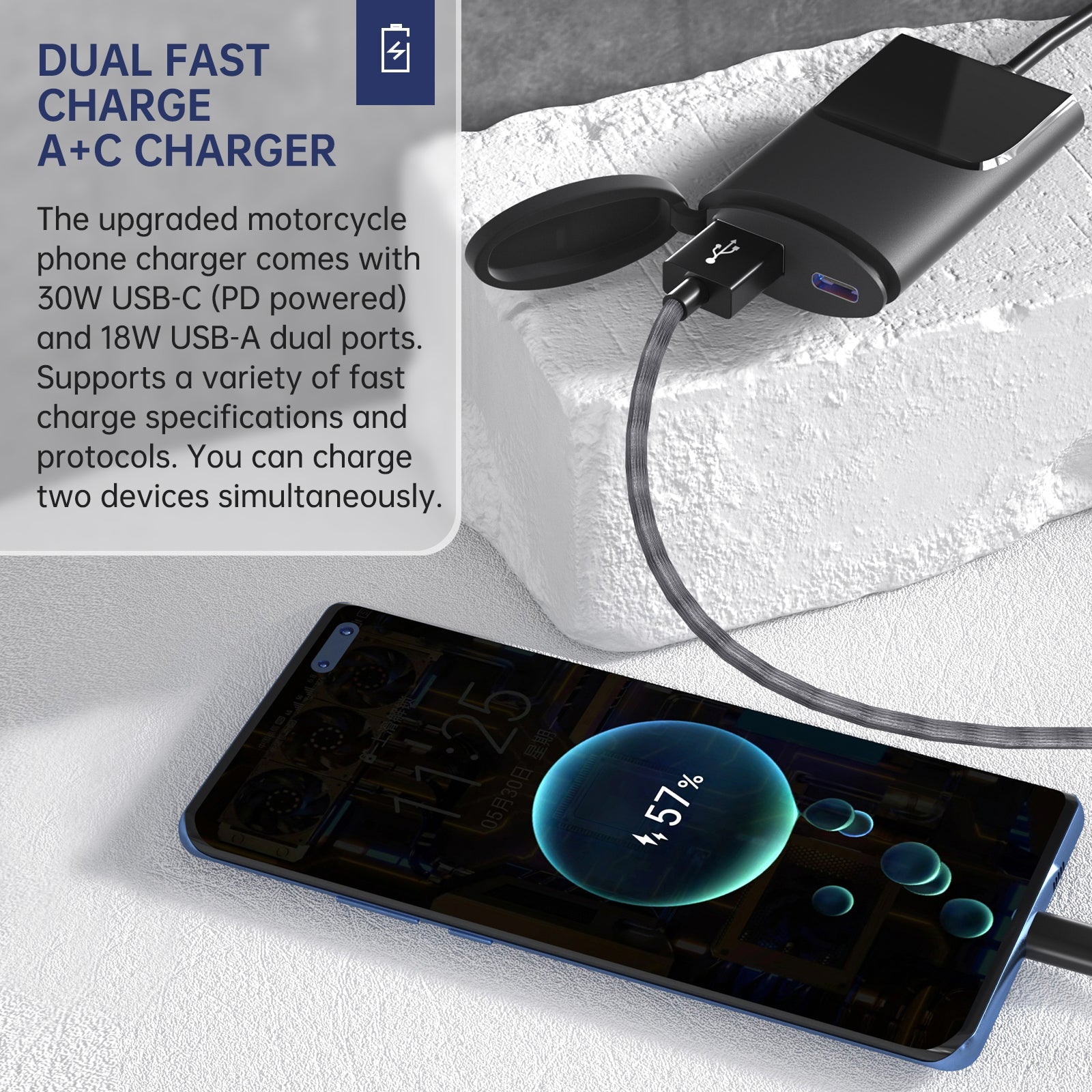 Cargador Rapido USB Tipo C para Motocicleta 30W Impermeable - Tecnomundointl