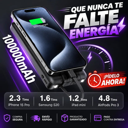 Power Bank 1hora - Cargador portatil 10000mAh Carga Rápida Para iPhone y Android Con Cable integrado . 1 hora