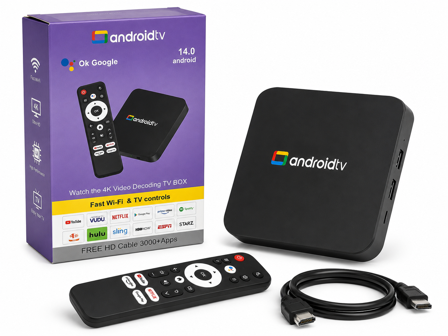 TV Box Android 14 Ultra HD 4K 8GB RAM 128GB Chromecast estilo Watch onn