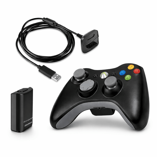 Combo Control Inalámbrico compatible con Xbox 360 Inalámbrico + Kit Carga y Juega | Batería Recargable - Tecnomundointl