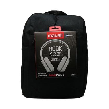 Combo Morral Maxell Negro 14” y Diademas Maxpod BT300 Hook Snow - Tecnomundointl