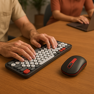 Teclado Inalámbrico Ultrafino + Mouse Ergonómico Compatible Multi-OS