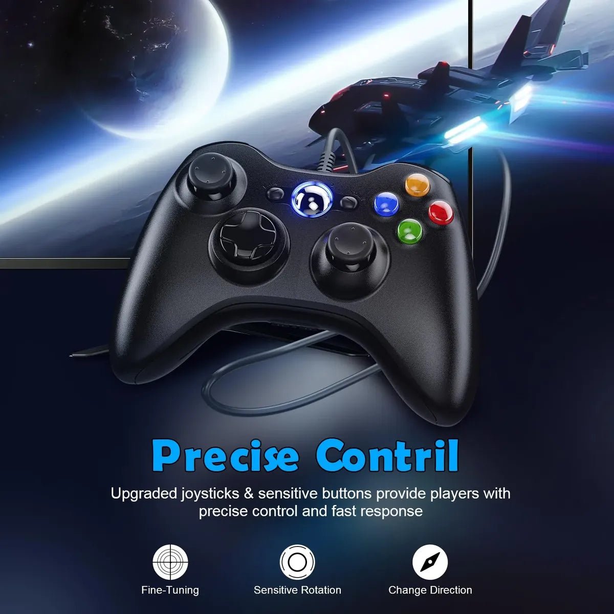 Control inalámbrico Compatible Xbox 360 con Cable para PC y Consola | Doble Vibración - Tecnomundointl