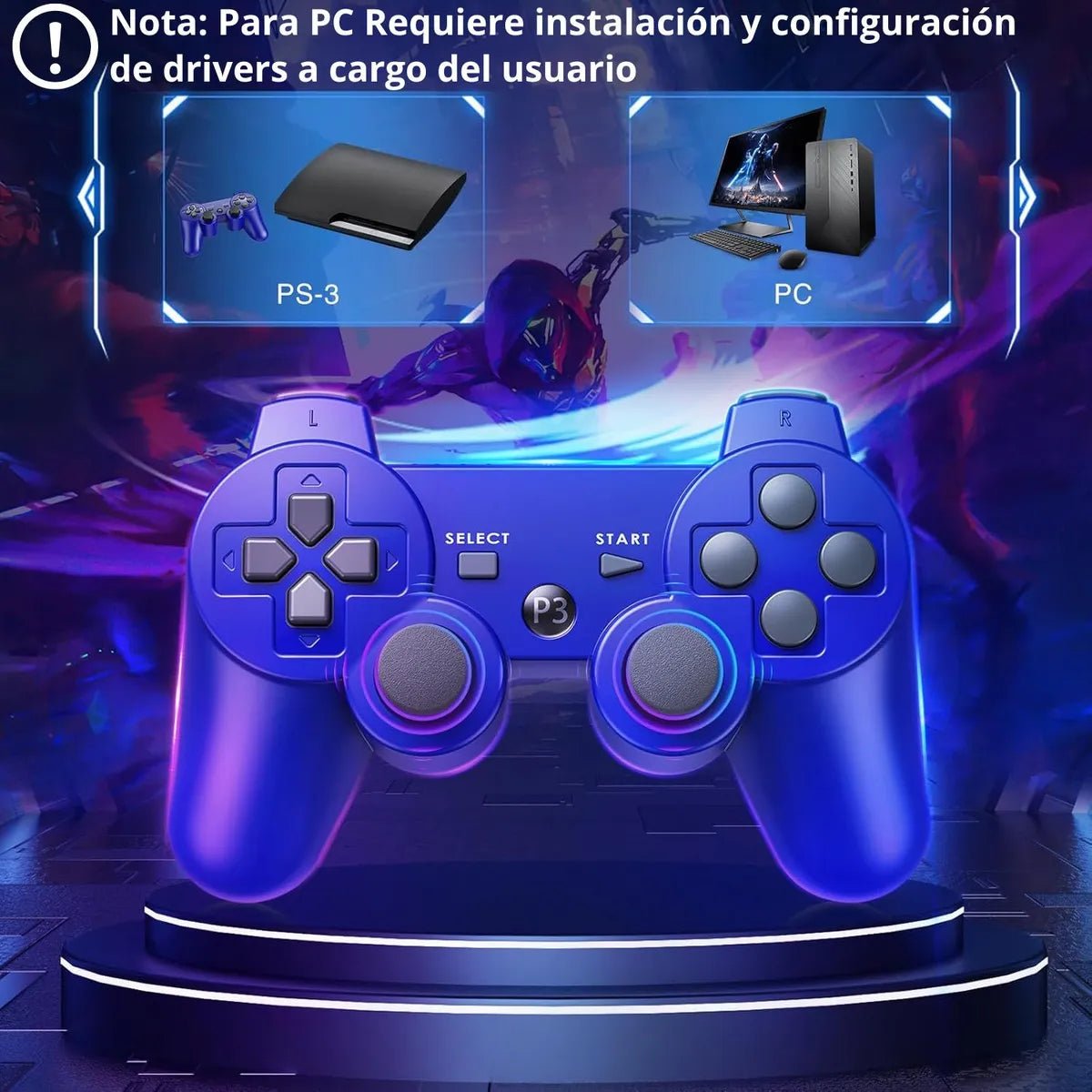 Control Inalámbrico PS3 Bluetooth Doble Vibración Azul | Compatible Con PlayStation 3 DualShock 3 - Tecnomundointl