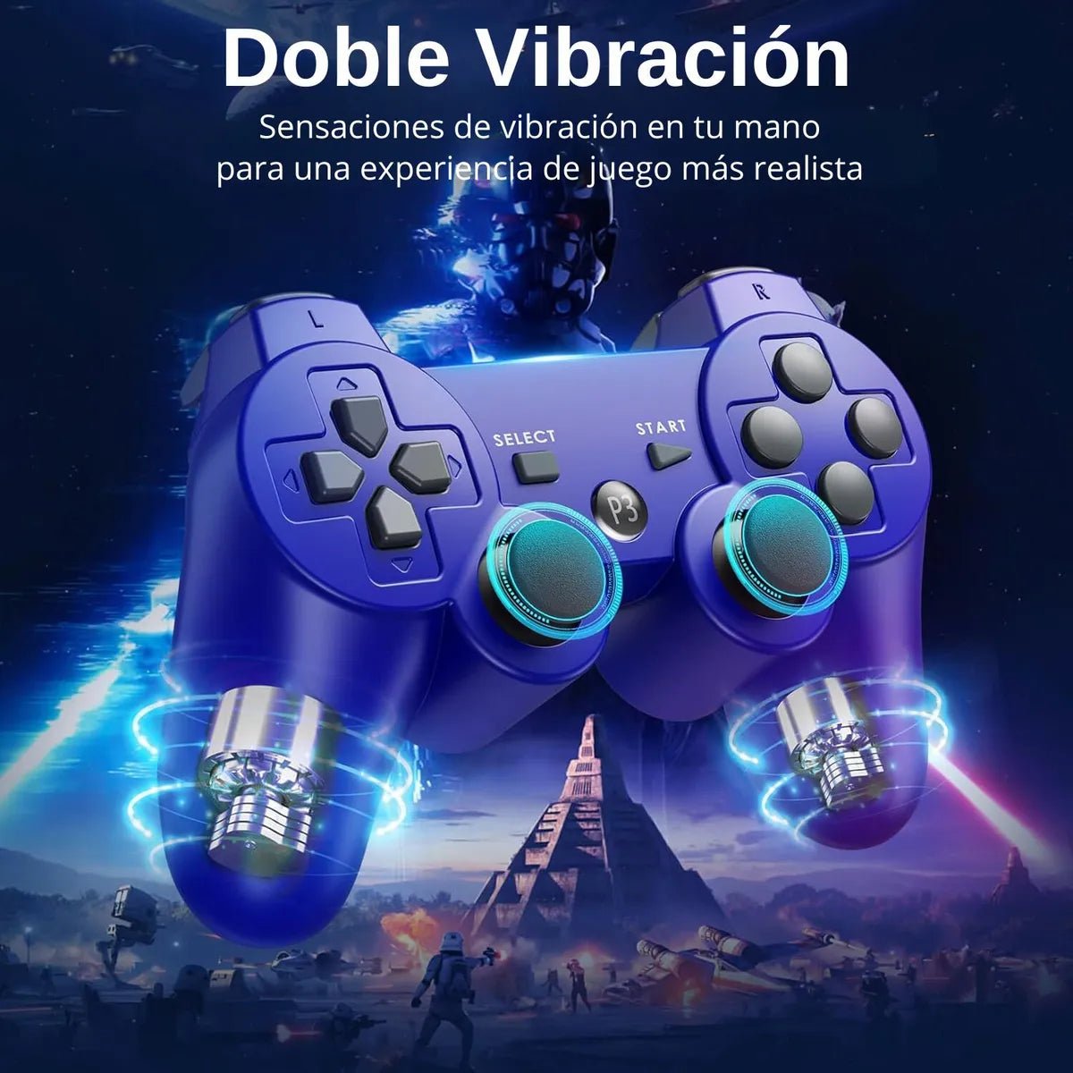 Control Inalámbrico PS3 Bluetooth Doble Vibración Azul | Compatible Con PlayStation 3 DualShock 3 - Tecnomundointl