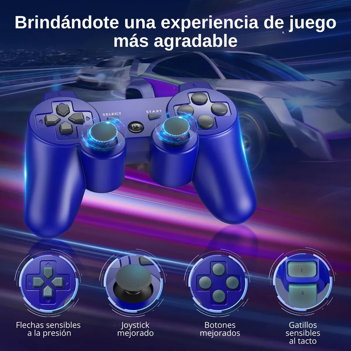 Control Inalámbrico PS3 Bluetooth Doble Vibración Azul | Compatible Con PlayStation 3 DualShock 3 - Tecnomundointl