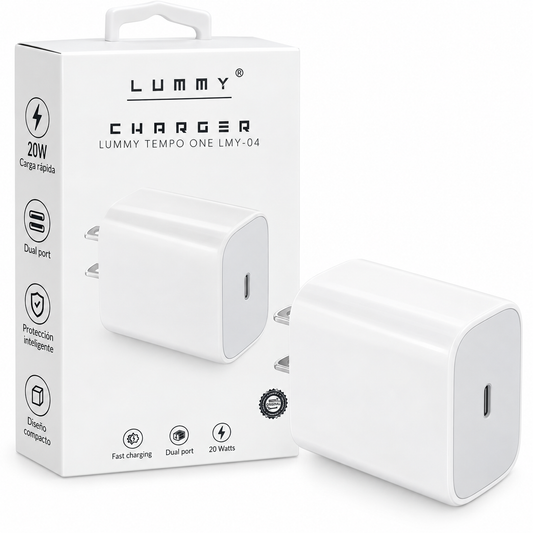 Cubo Cargador Lummy LMY-04 20W Carga Rápida Para iPhone - Android - Samsung - Tecno - infinix - Xiaomi - oPPO y muchos mas