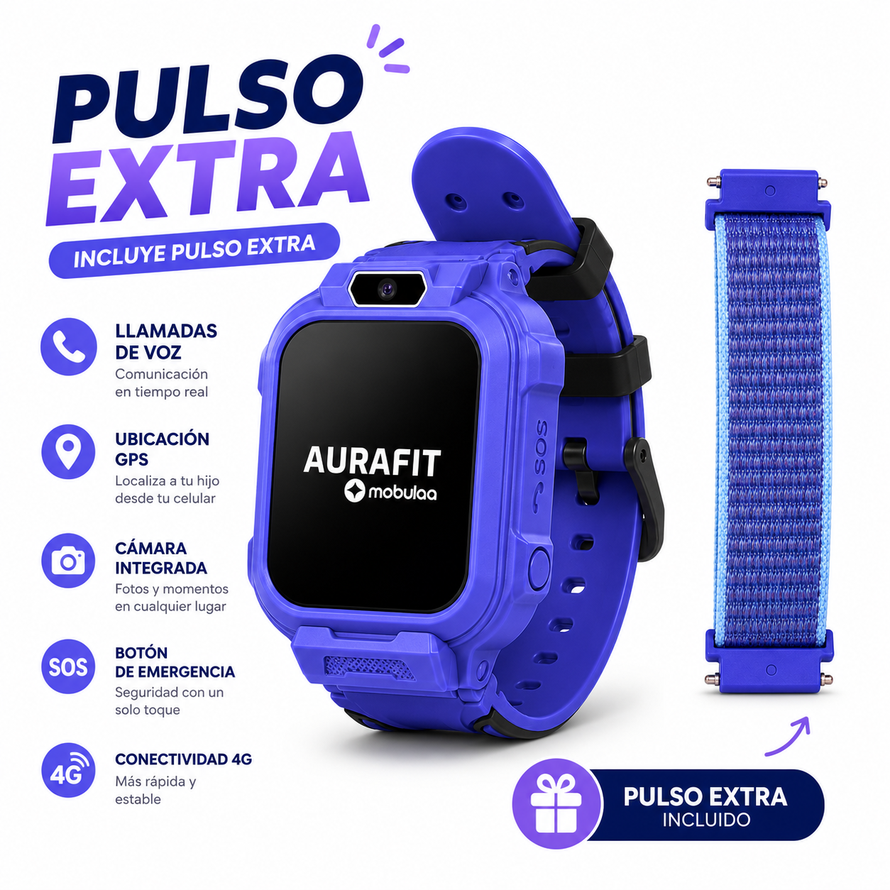 Reloj Inteligente Infantil Mobulaa Kid1 TM12 4G GPS SOS Cámara IP68 Videollamadas  2 pulsos