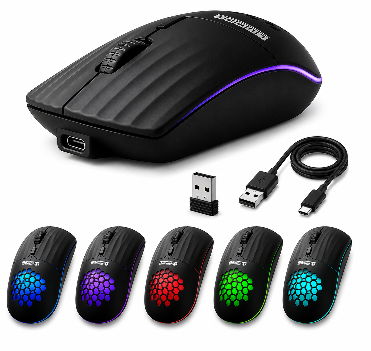 Mouse Inalámbrico Recargable Lummy LY-M00 RGB con Bluetooth 5.3 y Receptor USB 2.4GHz | Doble Modo de Conexión