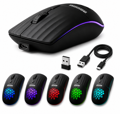 Mouse Inalámbrico Recargable Lummy LY-M00 RGB con Bluetooth 5.3 y Receptor USB 2.4GHz | Doble Modo de Conexión