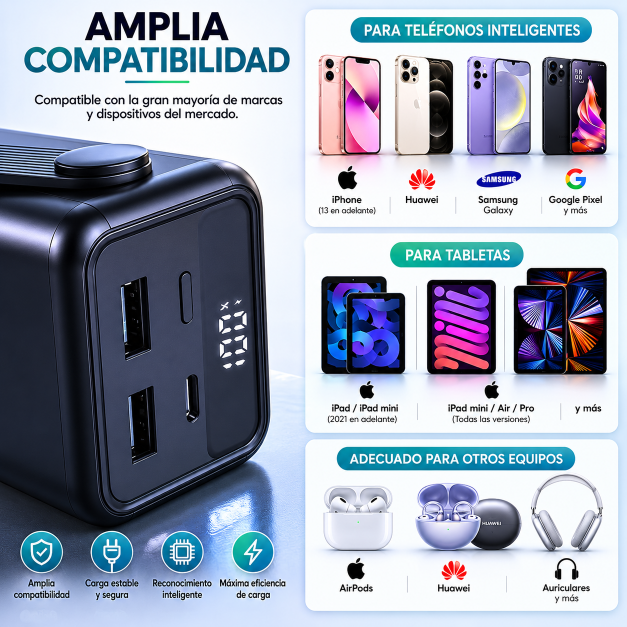 Power Bank Linterna G-Tide 40000mAh 22.5W Carga Rápida 8 Cargas o mas Ideal Viajes y Finca