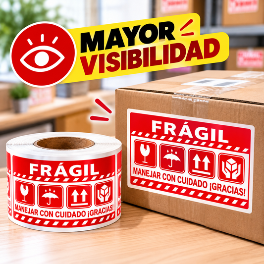 ETIQUETAS FRÁGIL PARA MARCAR  Y PROTEGER TUS ENVÍOS . 7,5x4cm y 10x15cm