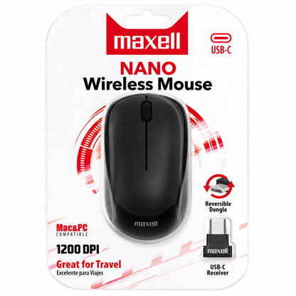 Mouse Inalámbrico Maxell Nano – Compacto, Preciso y Portátil puerto Usb-C