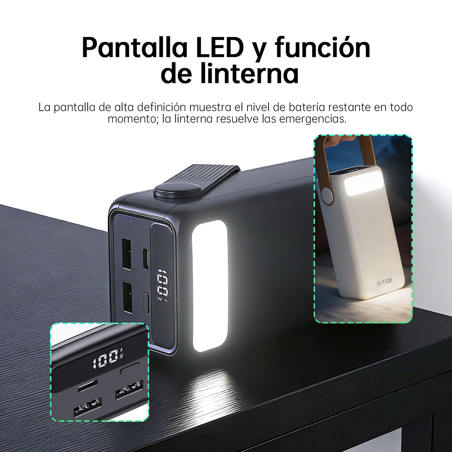 Power Bank Linterna G-Tide 40000mAh 22.5W Carga Rápida 8 Cargas o mas Ideal Viajes y Finca