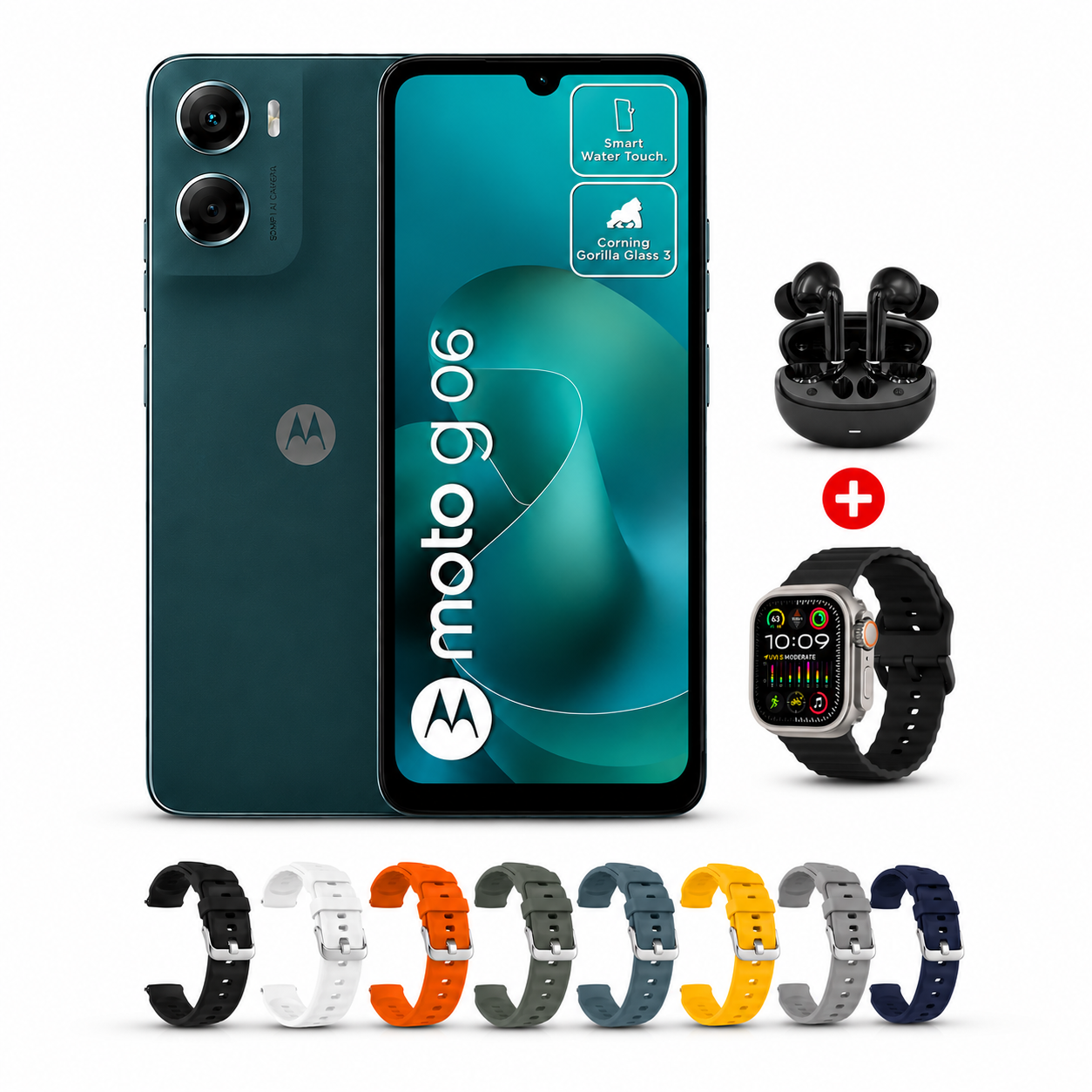 Celular Motorola G06 256/4GB Cámara 50MP NFC + Audífonos + Smartwatch