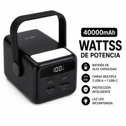 Power Bank Linterna G-Tide 40000mAh 22.5W Carga Rápida 8 Cargas o mas Ideal Viajes y Finca