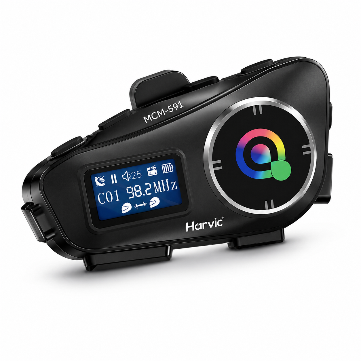 Intercomunicador Bluetooth Harvic MCM-591 para Casco de Moto con Pantalla LCD, Radio FM