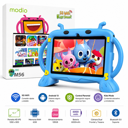 Tablet Infantil Educativa 7 Pulgadas Android 6GB RAM 256GB WiFi 5G Funda EVA Antigolpes con Cámara y Obsequios