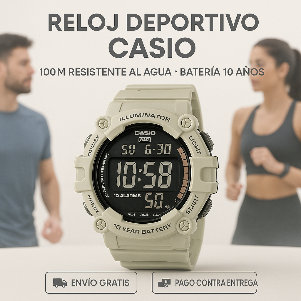 Reloj Casio Deportivo con Luz LED y Batería de 10 Años