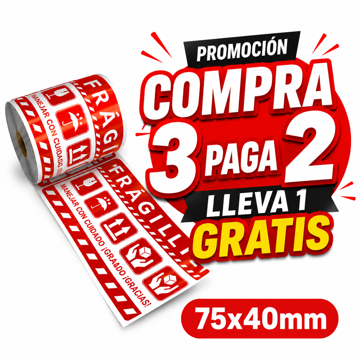 (500 Uds)  Etiquetas autoadhesivas FRÁGILEspañol 7.5x4cm Protección Paquetes