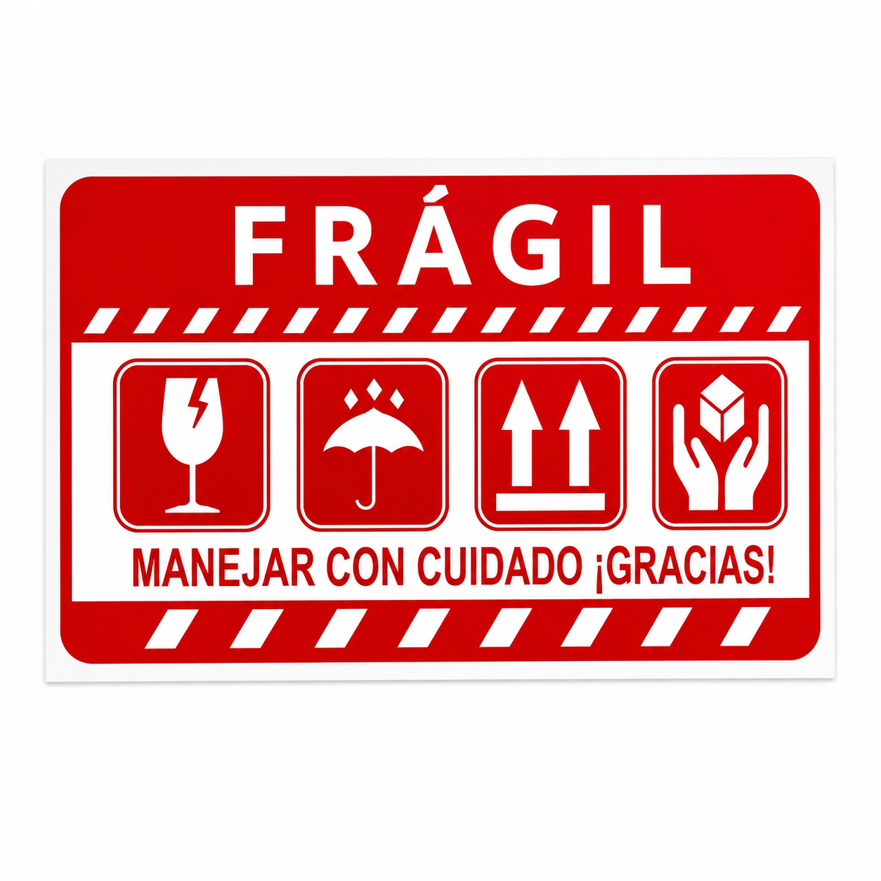 500 Etiquetas  7.5x4cm autoadhesivas Fragil ESPAÑOL / INGLES Protección Paquetes.