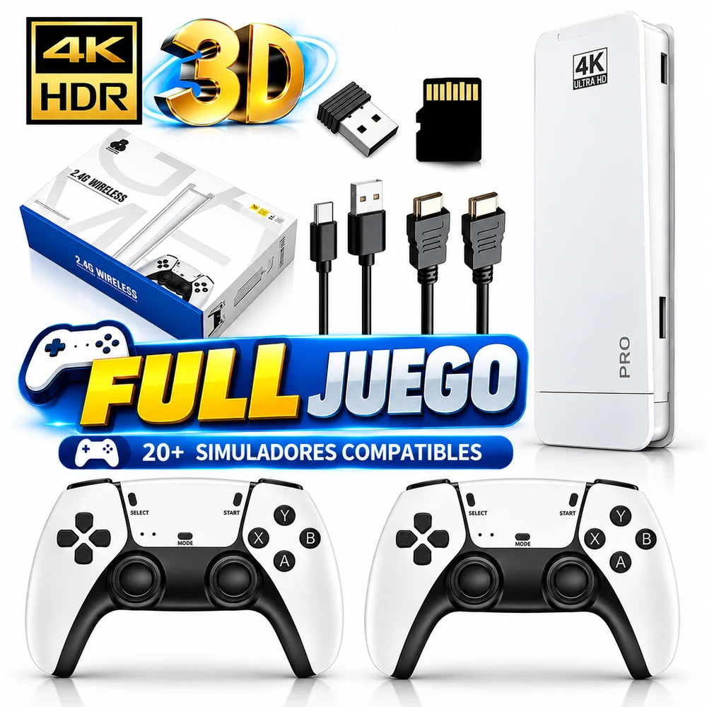 Consola Retro 2.4G Inalámbrica 64GB con Gran Biblioteca de Juegos Retros HDR