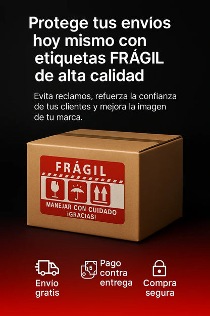 (500 Uds) Etiquetas FRÁGIL 75×40mm para Protección de Paquetes