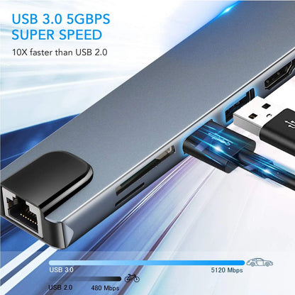 Hub Adaptador Usb C - 8 En 1 Hdmi Mac Rj45 1000mbps Gigabit - Tecnomundointl