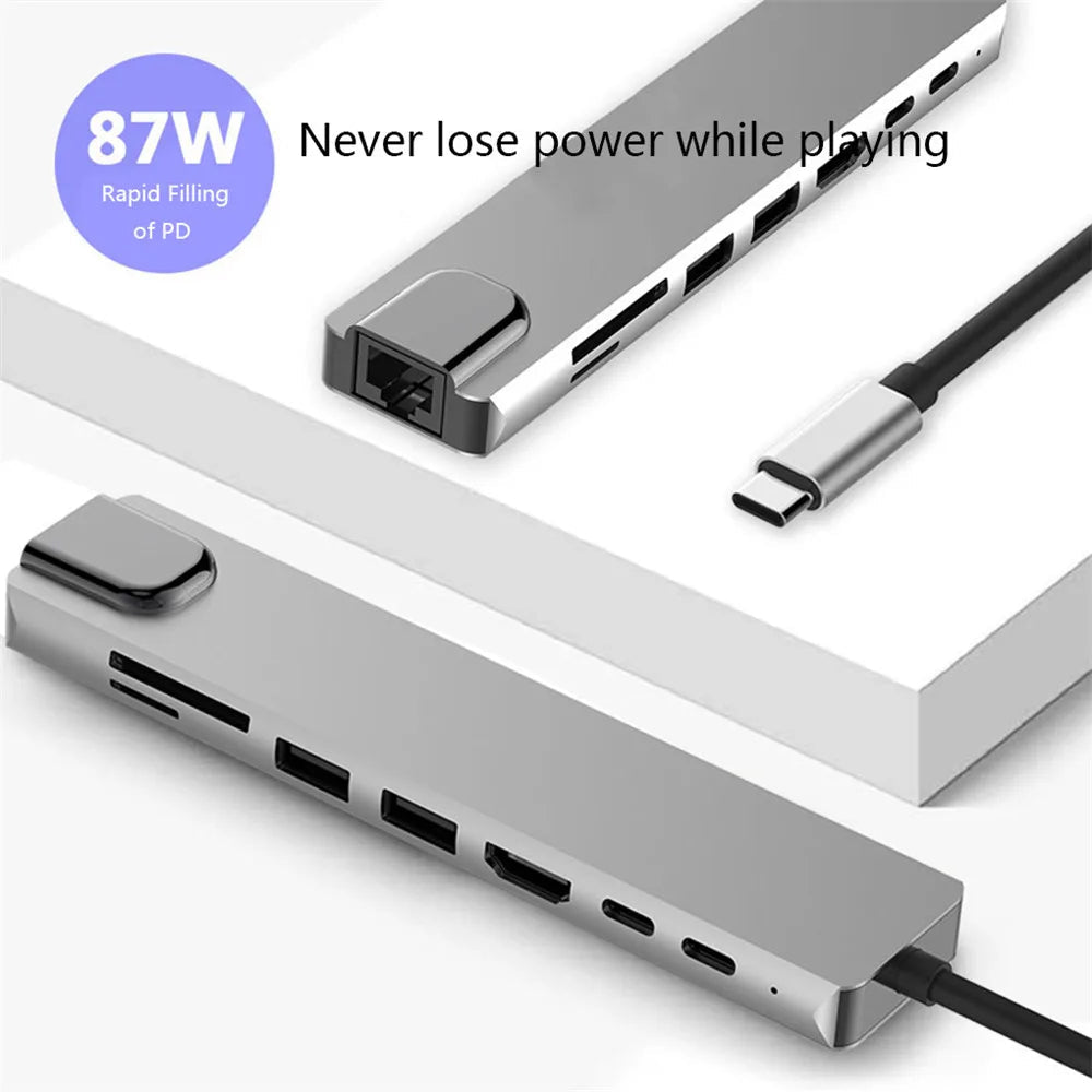 Hub Usb C - 8 En 1 Hdmi Mac Rj45 - puerto c , puerto usb - Tecnomundointl