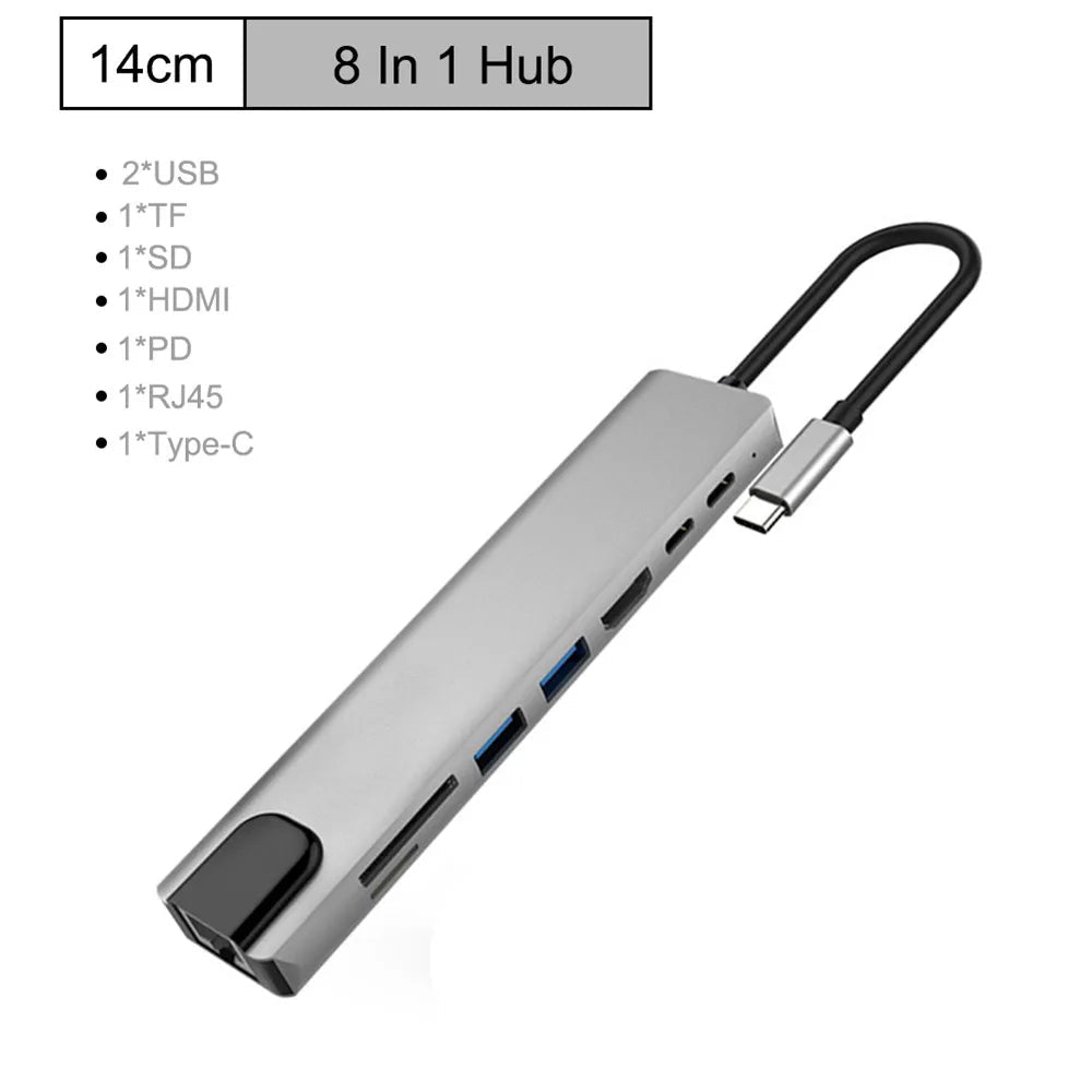 Hub Usb C - 8 En 1 Hdmi Mac Rj45 - puerto c , puerto usb - Tecnomundointl