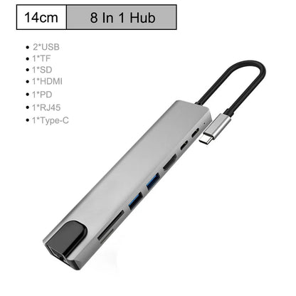 Hub Usb C - 8 En 1 Hdmi Mac Rj45 - puerto c , puerto usb - Tecnomundointl
