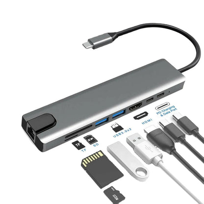 Hub Usb C - 8 En 1 Hdmi Mac Rj45 - puerto c , puerto usb - Tecnomundointl