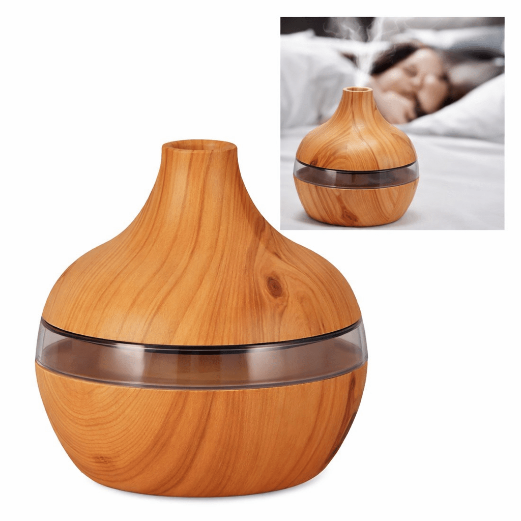 Humidificador Ultrasónico 300ml Aromaterapia Madera LED USB - Tecnomundointl