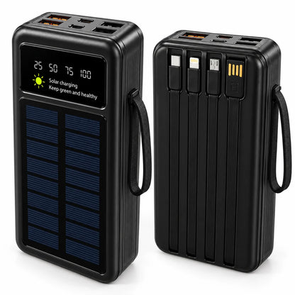 Power Bank Solar 50.000 mAh con 4 Cables Integrados, 2 Puertos Tipo C CArgador portatil kinotech kn-112
