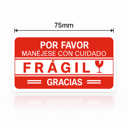- 50 UNIDADES -  Etiquetas FRÁGIL 75x40mm  – Protección de Paquetes - Envío Seguro”