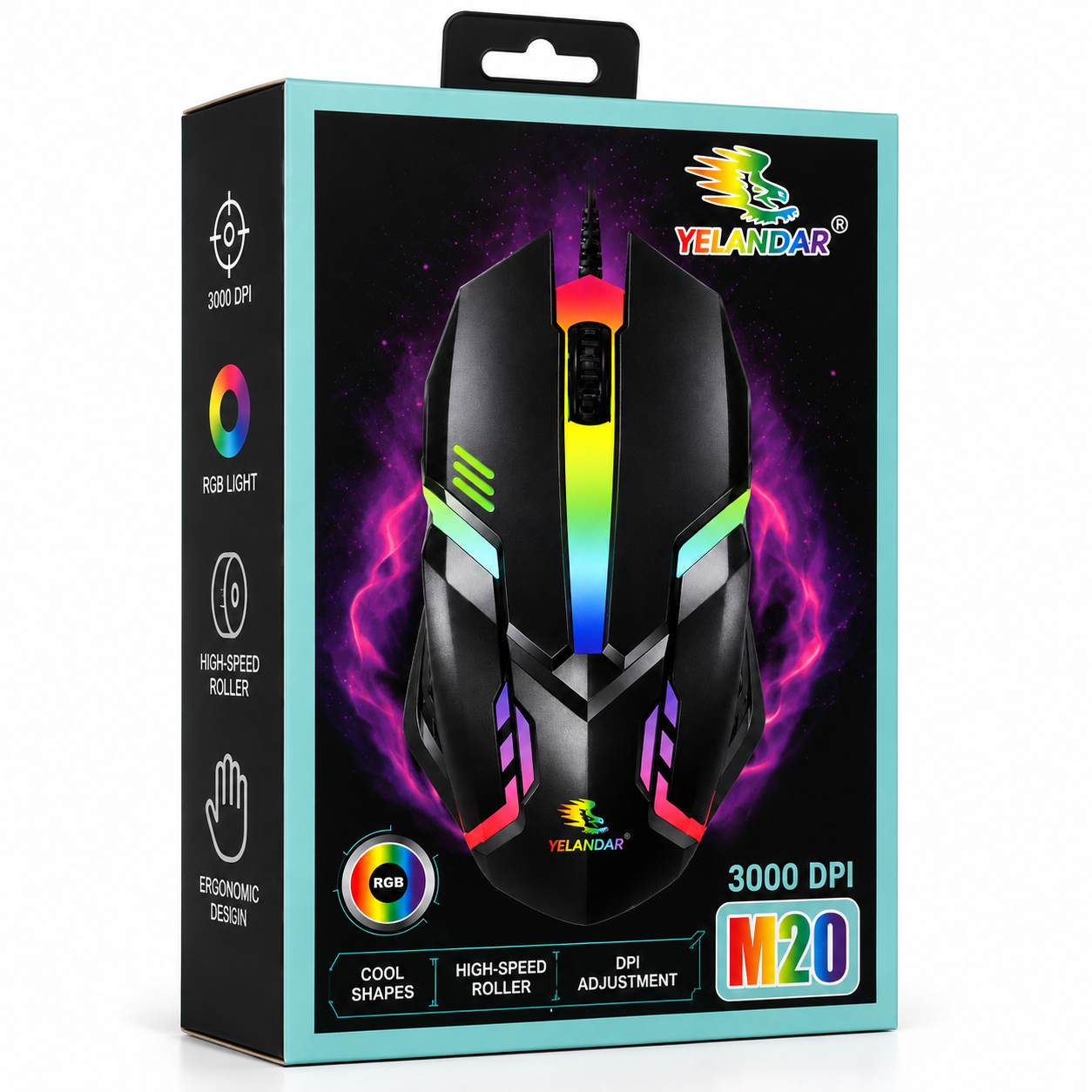 Mouse Gamer YELANDAR M20 RGB 3000 DPI Ergonómico USB de Alta Precisión - de cable.