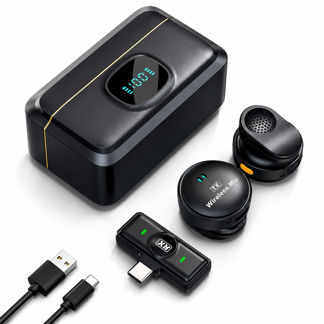 Micrófono solapa Inalámbrico Doble Profesional para iPhone, Android y Samsung con Reducción de Ruido