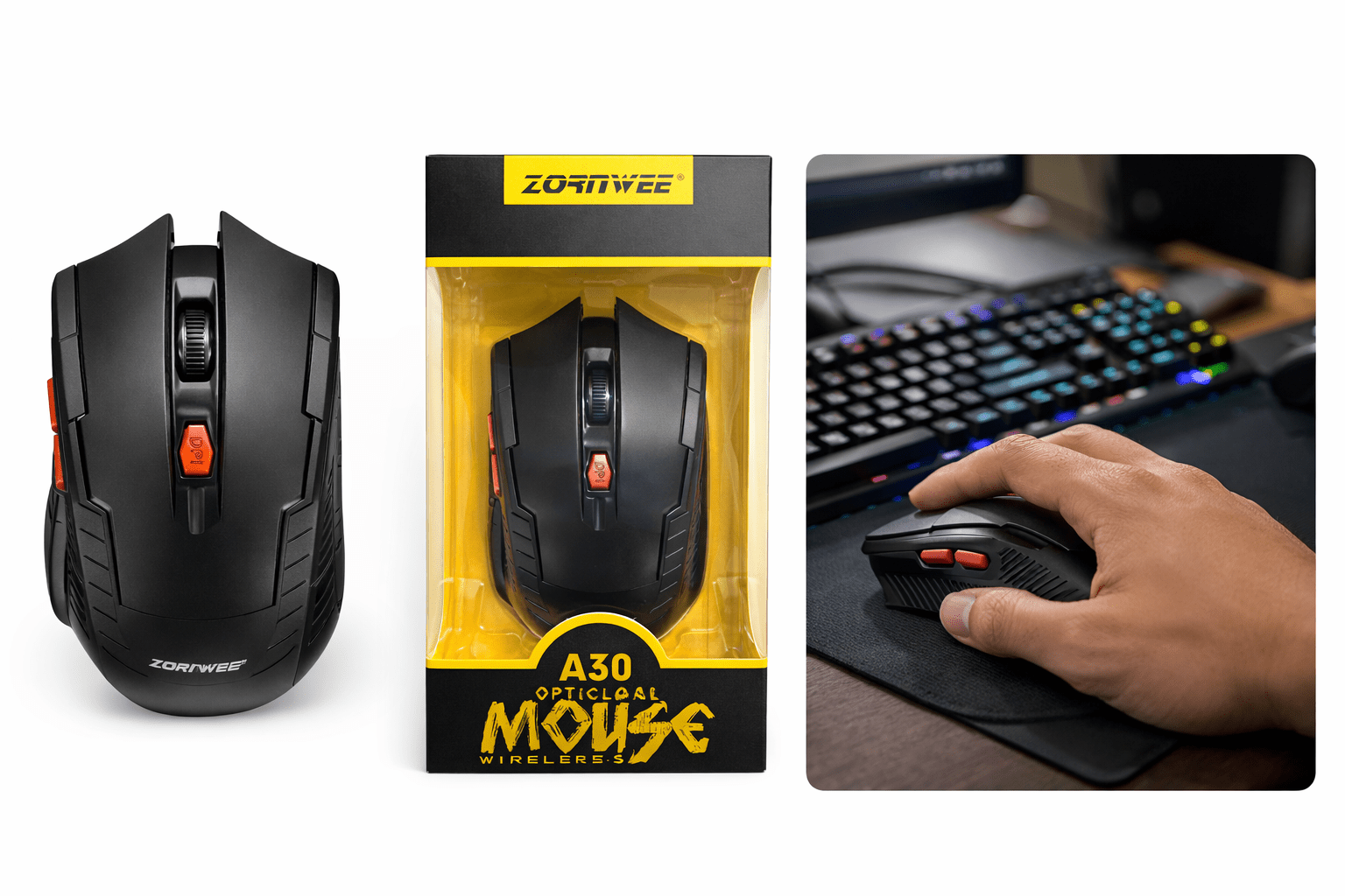 Mouse Optico Inalámbrico ZORNWEE A30 – Alta Precisión para PC y Laptop - Tecnomundointl