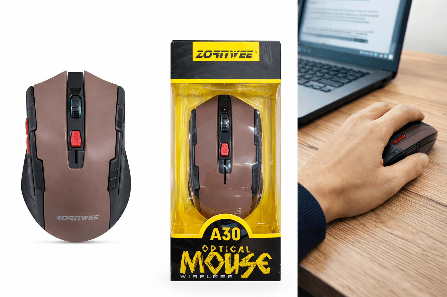 Mouse Optico Inalámbrico ZORNWEE A30 – Alta Precisión para PC y Laptop - Tecnomundointl