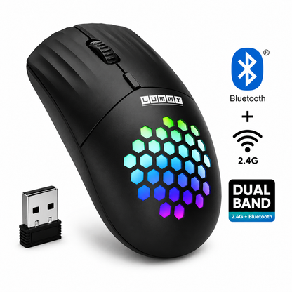 Mouse Inalámbrico Recargable Lummy LY-M00 RGB con Bluetooth 5.3 y Receptor USB 2.4GHz | Doble Modo de Conexión