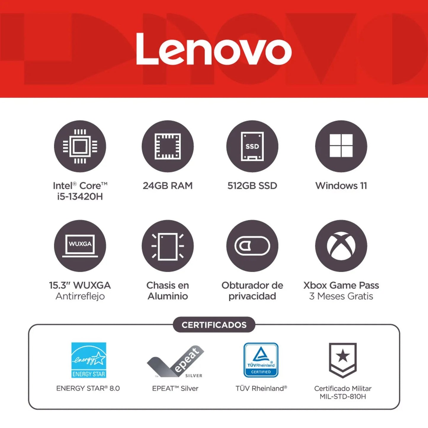 Portatil Lenovo IdeaPad Slim 3 - 24GB RAM - intel i5 - 13420H 2.1Ghz 512GB SSD teclado Numerico web Cam. - Tecnomundointl