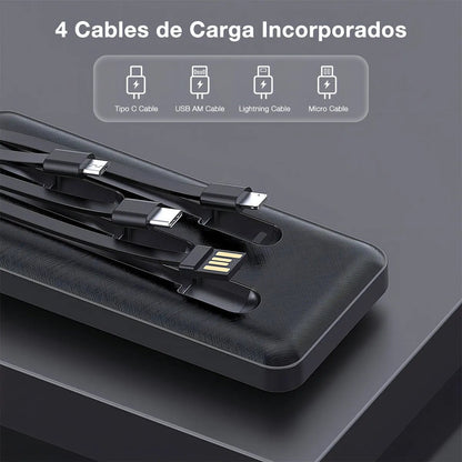 Power Bank 10000mAh con Cables Integrados y Linterna LED 1 Hora - contraenrega - Tecnomundointl
