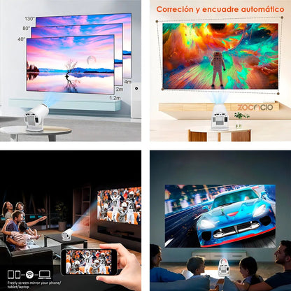 Proyector Smart Android 11 WiFi6 Bluetooth 5.0 Compatible 4K Cine en Casa Portátil - Tecnomundointl