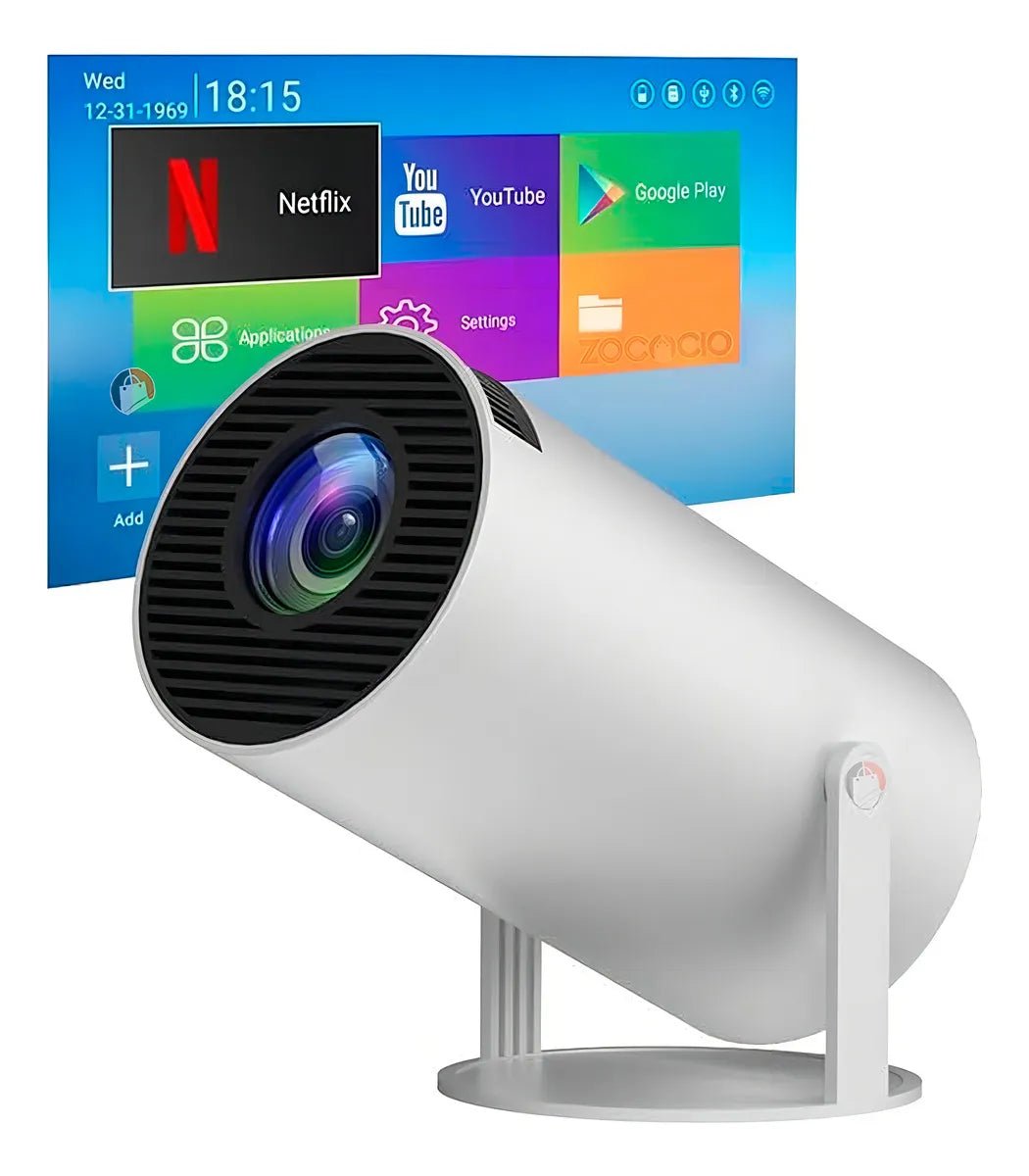 Proyector Smart Android 11 WiFi6 Bluetooth 5.0 Compatible 4K Cine en Casa Portátil - Tecnomundointl