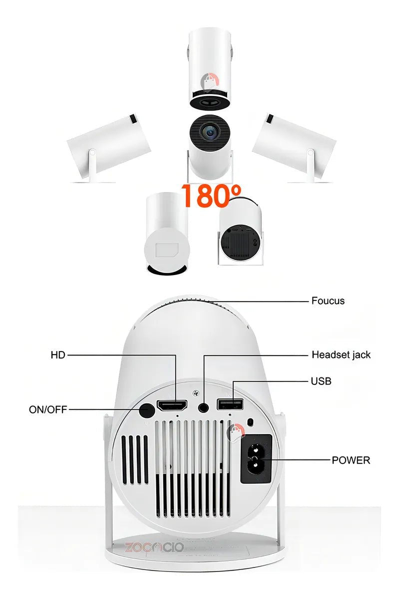 Proyector Smart Android 11 WiFi6 Bluetooth 5.0 Compatible 4K Cine en Casa Portátil - Tecnomundointl