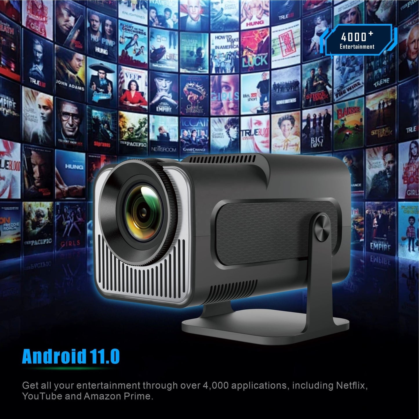 Proyector Smart Android 11 WiFi6 Bluetooth 5.0 Compatible 4K Cine en Casa Portátil - Tecnomundointl