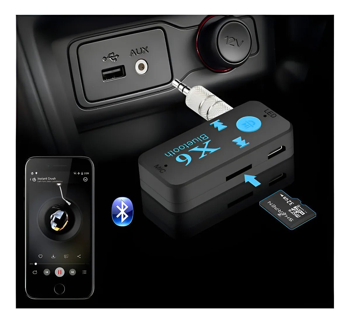 Receptor Bluetooth 5.0 AUX Manos Libres para Carro - Tecnomundointl