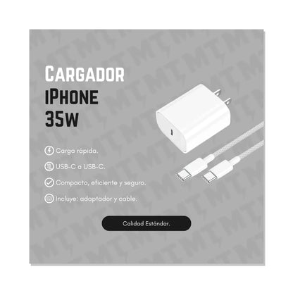 Cargador Completo 35W USB-C con Cable Puerto C  para iPhone 15 / 16 / 17 Carga rápida
