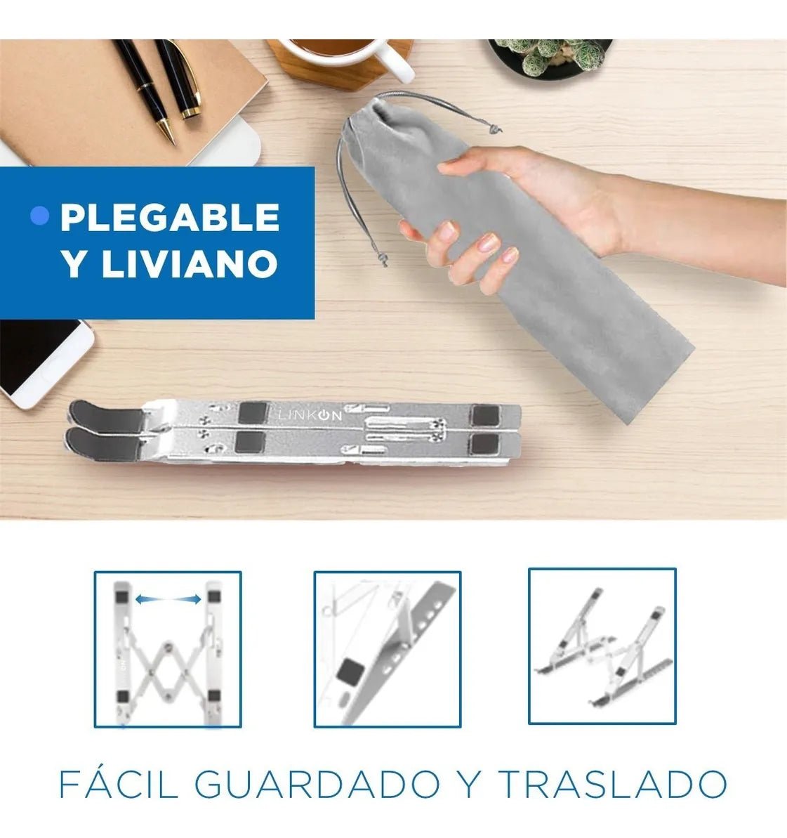 Soporte Plegable y Ajustable en Aluminio para Laptop 10” a 16” - Tecnomundointl